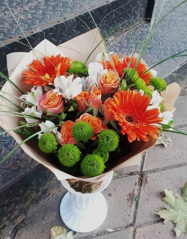 Букет цветов из: Герберы, Хризантемы, Альстромерии и Розы в Опарино
