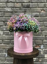 Цветочная композиция из Гипсофила и Розы в шляпной коробке в Опарино
