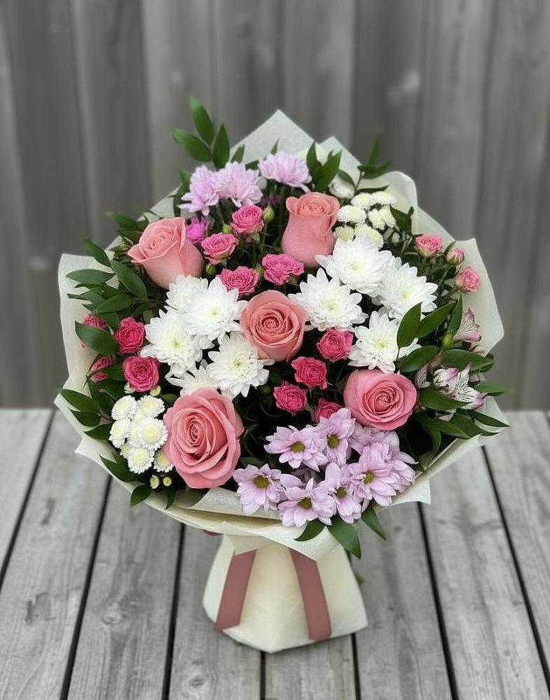 Букет цветов из: Альстромерии, Гвоздики, Розы и Хризантемы в Опарино