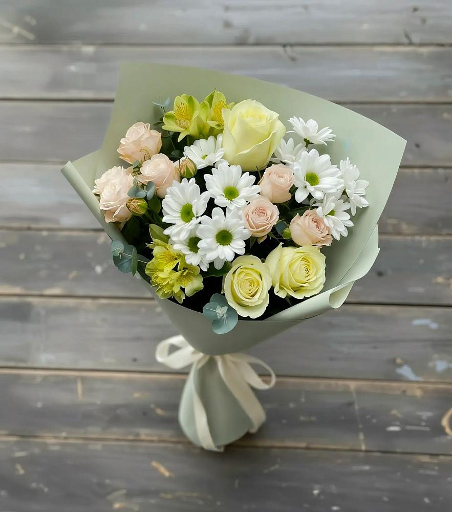 Букет цветов из: Альстромерии, Розы и Хризантемы в Опарино