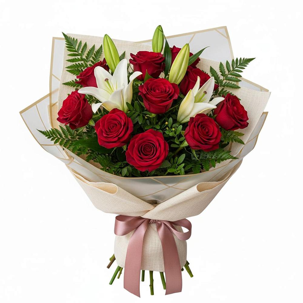 Букет цветов из: Лилии и Розы в Опарино