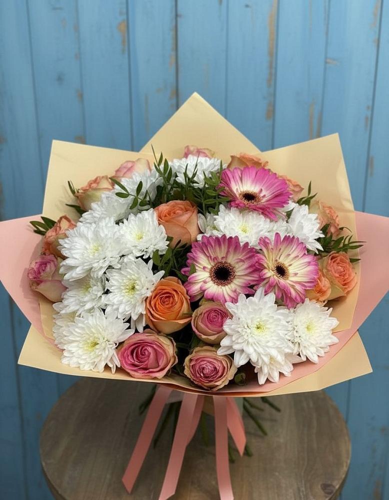 Букет цветов из: Розы, Герберы и Хризантемы в Опарино