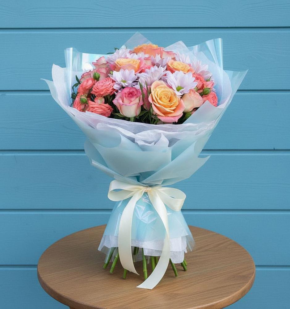 Букет цветов из: Хризантемы и Розы в Опарино