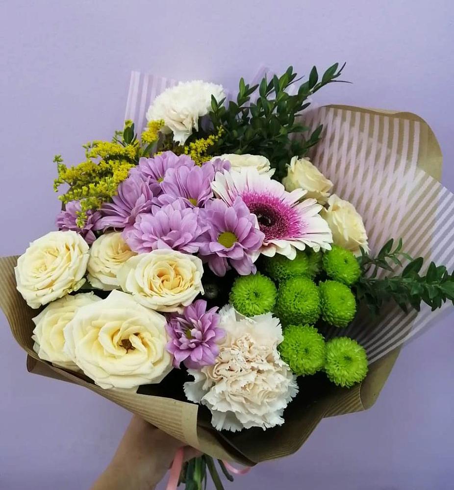 Букет цветов из: Хризантемы, Розы, Гвоздики и Герберы в Опарино