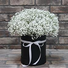 Цветочная композиция из Гипсофила в шляпной коробке в Опарино
