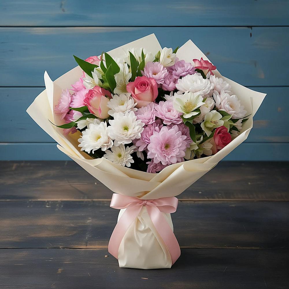 Букет цветов из: Хризантемы, Альстромерии и Розы в Опарино